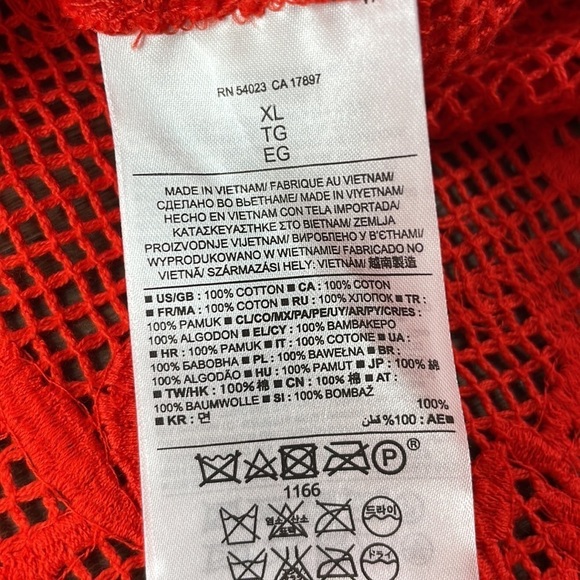 Banana Republic Knit Top Crochet Open Embroidered Floral Shirt Red/Orange. Sz XL - Picture 6 of 9